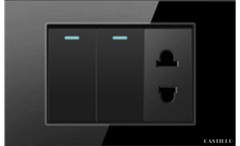 Công tắc 2 phím + 1 Ổ cắm Kính cường lực ĐEN