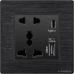 Ổ cắm Đa Năng + USB x2 (Type C) Nhôm xước ĐEN