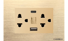 Ổ cắm đôi Kiểu Thái + USB x2 (Type A+C) Nhôm Xước VÀNG