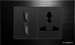 Ổ cắm + USB x2 Nhôm xước ĐEN