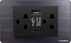 Ổ cắm đôi + USB x2 (A+C) Inox xước ĐEN