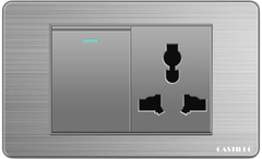 1 Công tắc + 1 Ổ cắm Inox xước XÁM