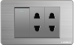 1 Công tắc + 2 Ổ cắm Inox xước XÁM