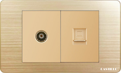 Ổ cắm Tivi + Internet Inox Xước VÀNG