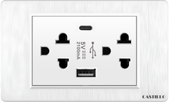 Ổ cắm đôi + USB x2 (A+C) Nhựa xước TRẮNG