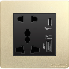 Ổ cắm Đa Năng + USB x2 (Type C) Full Nhôm VÀNG