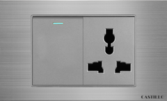 1 Công tắc + 1 Ổ cắm Nhôm xước XÁM