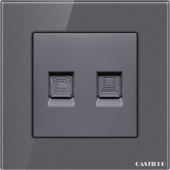 Ổ cắm đôi Internet x2 Kính cường lực XÁM