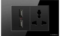Ổ cắm đôi + USB x2 Kính cường lực ĐEN