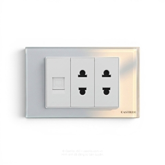 Ổ cắm Internet + 2 ổ 2 chấu Kính cường lực TRẮNG