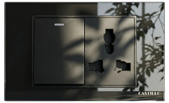 1 Công tắc + 1 Ổ cắm đa năng Kính cường lực ĐEN