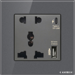 Ổ cắm đôi + USB x2 (Type C) Kính cường lực XÁM