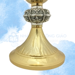 Chén Lễ Italy xi vàng CLXV150 - Mẫu tay nắm khắc Thánh Giá và chùm nho