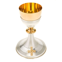 Chén lễ xi vàng CLXV012 Thánh giá vàng nền bạc 20cm