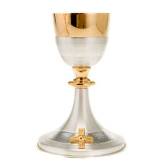 Chén lễ xi vàng CLXV012 Thánh giá vàng nền bạc 20cm