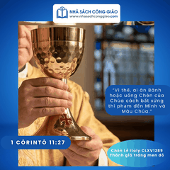 Chén lễ Italy CLXV1289 chân gắn Thánh Giá tráng men đỏ