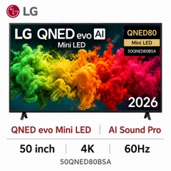 Smart Tivi LG 50QNED80BSA QNED evo AI 4K 50 inch Mini LED Mới 2026