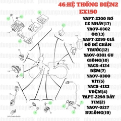 [EX15][46:HỆ THỐNG ĐIỆN 2] YAOV-0302 ỐC EX15 (15-18) (13)-[Yamaha], EX155 [42:ĐÈN(7)], SIRIUS FI [9:ỐNG(6)] [16:CẦN(19)], [26:YÊN(5)], NVX155_V1 [26:(9)]