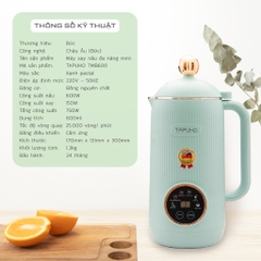 Máy làm sữa hạt TAPUHO TMB600 Chính hãng màu Xanh Pastal 750W Dung tích 0,6L inox 304 25.000 vòng/phút