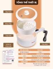 Nồi điện đa năng 2 tầng Masuto 6in1 MS-FA18 (phiên bản mới new 2023) MSFA18