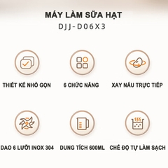Máy làm sữa hạt Bear 600ml D06X3,  6 chức năng, xay nấu sữa hạt, xay sinh tố đa năng,  – Hàng chính hãng BH 6-18 tháng