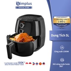 Nồi chiên không dầu Simplus dung tích lớn 5L KQZG008 - Bảo Hành 1 Năm 1 Đổi 1