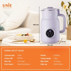Máy làm sữa hạt Unie UMB08 PRO - Nắp INOX 304 cải tiến,dung tích 600ml,đa năng xay nấu