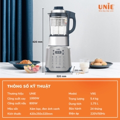 Máy làm sữa hạt Unie V9S, công suất 1800W, dung tích 1.75L, tự làm sạch cối thủy tinh, hàng cao cấp bảo hành 24 tháng