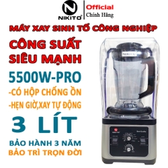 Máy Xay Sinh Tố Công Nghiệp NIKITO 3L-5500W Hộp Chống ồn Cao Cấp Bản Pro Hẹn giờ, BH 3 Năm. Xay Đá,Rau Má,Sinh Tố Đá Xay