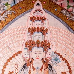 Tranh Thangka Bồ Tát Quan Âm Thập Nhất Diện Dát Bạc 94x124cm | Pháp Tạng