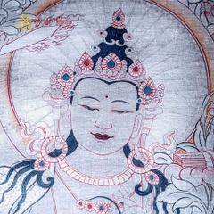 Thangka Đức Văn Thù Sư Lợi vẽ tay dát bạc Tu viện Gompa 95x125