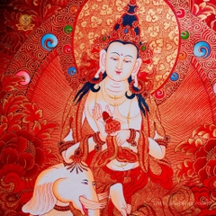 Tranh Thangka Đức Phổ Hiền Bồ Tát Nền Đỏ 91x66cm | Pháp Tạng