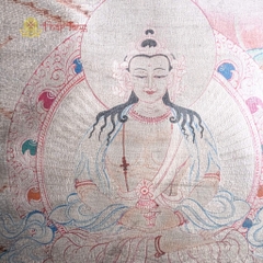 Thangka Đức Tara trắng vẽ tay dát bạc Tu viện Gompa 95x125