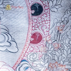 Thangka Đức Văn Thù Sư Lợi vẽ tay dát bạc Tu viện Gompa 95x125