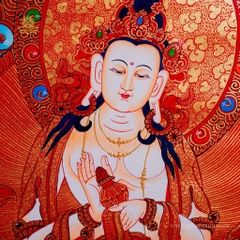 Tranh Thangka Đức Phổ Hiền Bồ Tát Nền Đỏ 91x66cm | Pháp Tạng
