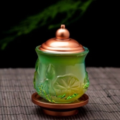 Bộ 3 Chum Nước Lưu Ly Xanh Chân Đồng Thờ Cúng Cao Cấp