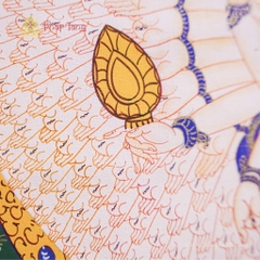 Tranh Thangka Quan Âm Thập Nhất Diện Nền Xanh Vẽ Vàng 62x79cm | Pháp Tạng