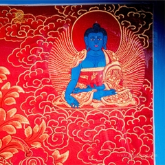 Tranh Thangka Đức Phổ Hiền Bồ Tát Nền Đỏ 91x66cm | Pháp Tạng