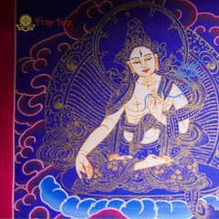 Tranh Thangka Quan Âm Thập Nhất Diện Nền Xanh Vẽ Vàng 62x79cm | Pháp Tạng