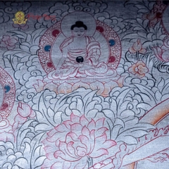 Thangka Đức Văn Thù Sư Lợi vẽ tay dát bạc Tu viện Gompa 95x125