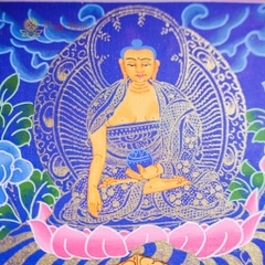 Tranh Thangka Quan Âm Thập Nhất Diện Nền Xanh Vẽ Vàng 62x79cm | Pháp Tạng