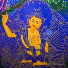 Tranh Thangka Quan Âm Thập Nhất Diện Nền Xanh Vẽ Vàng 62x79cm | Pháp Tạng