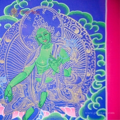 Tranh Thangka Quan Âm Thập Nhất Diện Nền Xanh Vẽ Vàng 62x79cm | Pháp Tạng