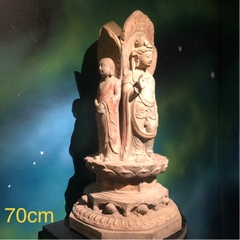 Tượng Đức Di Lặc tam diện đá xanh nguyên khối sưu tầm thế đứng (70x58x116cm)