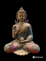 Tượng Phật Thích Ca Đồng Khảm Đá Quý Phong Cách Mật Tông 20.5cm