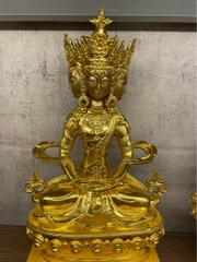 Tượng Đức Tỳ Lô Giá Na tam diện đồng mạ vàng 33cm
