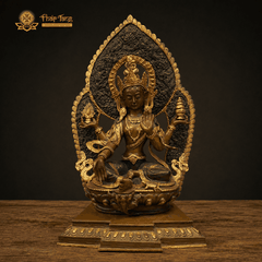 Tượng Đức Cát Tường Thiên Nữ Ngự Tòa Sen Đồng Thế Hiếm Nepal 32cm