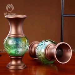 Bộ Thờ Cúng Lưu Ly Xanh Phối Đồng Gồm Lư Hương Bình Hoa Dĩa Chum Cao Cấp