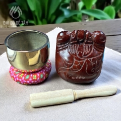 Bộ Chuông Mõ Gỗ Mít Kèm Đế & Dùi Gõ – Pháp Cụ Tụng Kinh