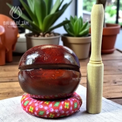 Bộ Chuông Mõ Gỗ Mít Kèm Đế & Dùi Gõ – Pháp Cụ Tụng Kinh